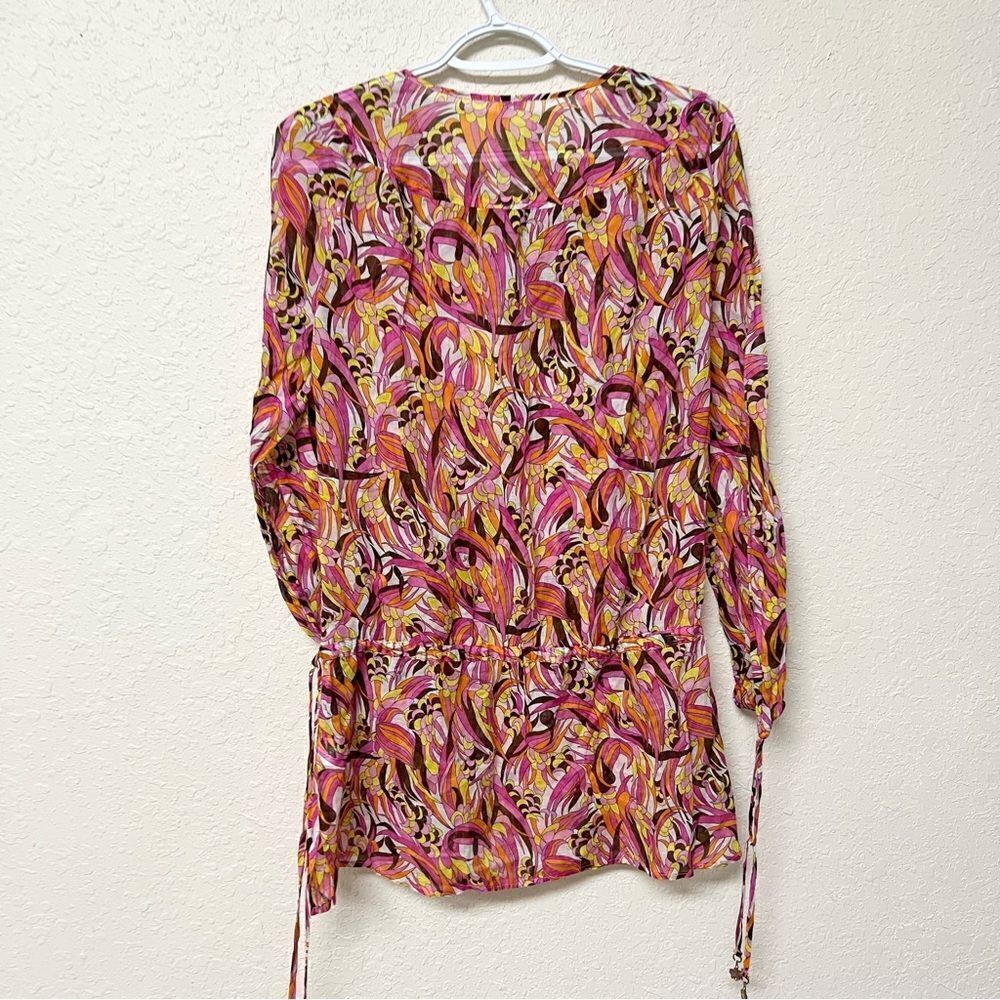 Milly Cabana Womens Cotton Colorful 70's Style Sheer Tie Cover Up Tunic Top Sz M - Picture 6 of 8